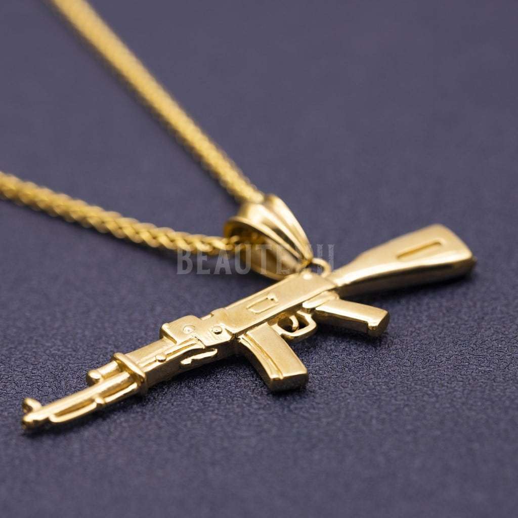 10k Solid Gold Yellow Machine Gun AK-47 Pendant Necklace – Fran & Co.  Jewelry Inc.